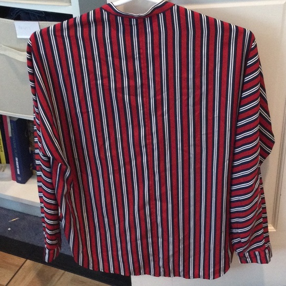 Abercrombie and Fitch maroon, white, and navy striped blouse, XS - Picture 3 of 5
